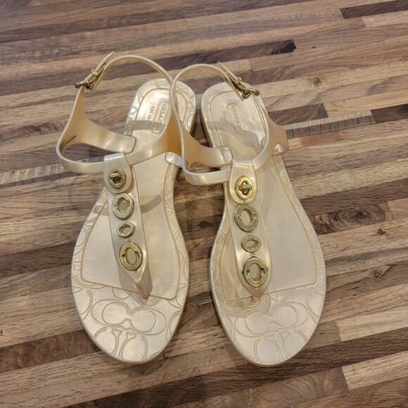 NWOT Coach Phila Golden Champagne T Strap Thong Jelly Sandals - Picture 2 of 15